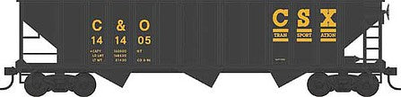 Bowser 42914 HO Scale 70-Ton 12-Panel 3-Bay Hopper - Ready to Run -- CSX C&O 141444 (black, yellow, Transportation Logo)