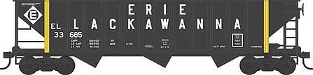 Bowser 42917 HO Scale 70-Ton 12-Panel 3-Bay Hopper - Ready to Run -- Erie Lackawanna 33676 (1974, black, yellow, Large Lettering)