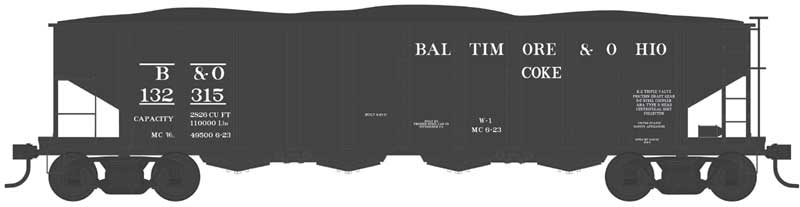 Bowser 42998 HO Scale Class H21a 4-Bay Hopper with Clamshell Doors - Ready to Run -- Baltimore & Ohio 132315 (Class W-1, Blt. 4-11, black)
