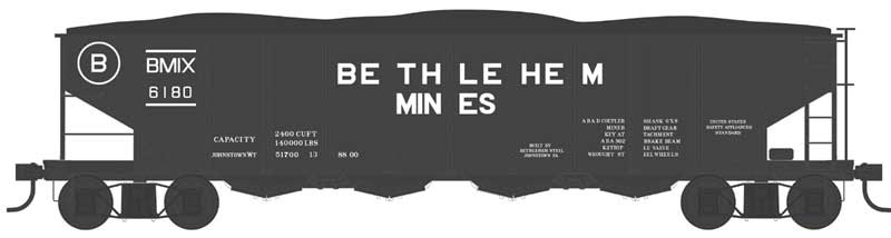 Bowser 43001 HO Scale Class H21a 4-Bay Hopper with Clamshell Doors - Ready to Run -- Bethlehem Mines 6180 (black, large lettering)