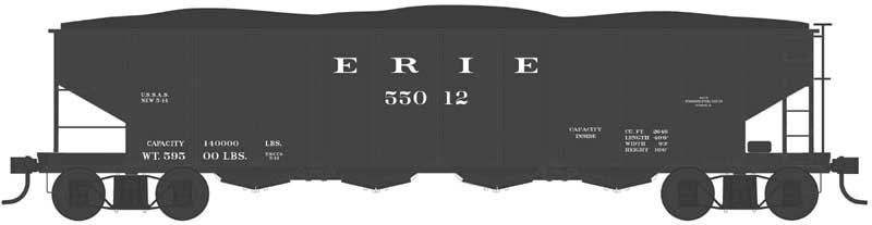 Bowser 43004 HO Scale Class H21a 4-Bay Hopper with Clamshell Doors - Ready to Run -- Erie 55012 (Blt. 5-14, black)