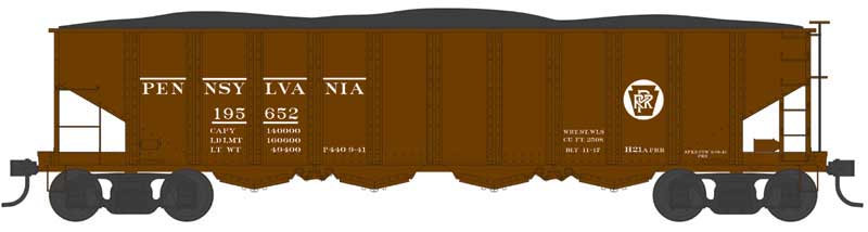Bowser 43023 HO Scale Class H21a 4-Bay Hopper with Clamshell Doors - Ready to Run -- Pennsylvania Railroad 195694 (H21a, Blt. 11-17, Tuscan, Circle Keystone)
