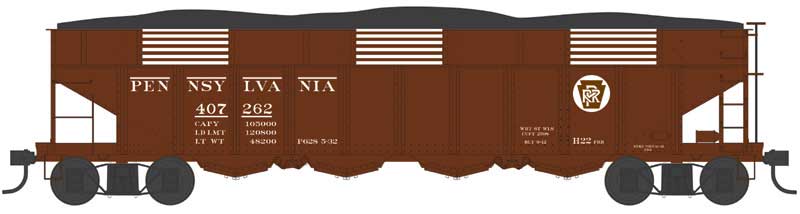Bowser 43044 HO Scale Class H21a 4-Bay Hopper - Ready to Run -- Pennsylvania Railroad 407319 (H22, Blt. 9-12, Tuscan, Circle Keystone)