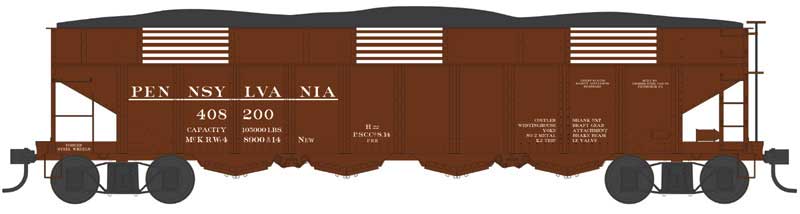 Bowser 43047 HO Scale Class H21a 4-Bay Hopper - Ready to Run -- Pennsylvania Railroad 408263 (H22, Blt. 8-14, Tuscan, Early Lettering)