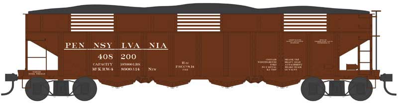 Bowser 43048 HO Scale Class H21a 4-Bay Hopper - Ready to Run -- Pennsylvania Railroad 408321 (H22, Blt. 8-14, Tuscan, Early Lettering)