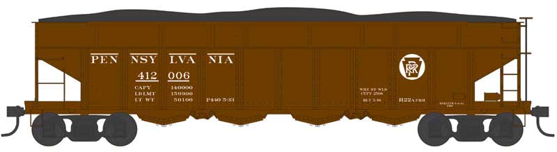 Bowser 43049 HO Scale Class H21a 4-Bay Hopper with Clamshell Doors - Ready to Run -- Pennsylvania Railroad 412006 (H22a, Blt. 5-16, Tuscan, Circle Keystone)