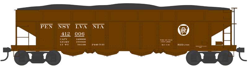 Bowser 43050 HO Scale Class H21a 4-Bay Hopper with Clamshell Doors - Ready to Run -- Pennsylvania Railroad 412192 (H22a, Blt. 5-16, Tuscan, Circle Keystone)