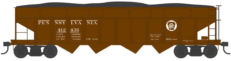 Bowser 43053 HO Scale Class H21a 4-Bay Hopper - Ready to Run -- Pennsylvania Railroad 412490 (H22a, Blt. 7-16, Tuscan, Circle Keystone)