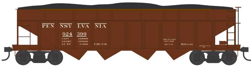 Bowser 43055 HO Scale Class H21a 4-Bay Hopper - Ready to Run -- Pennsylvania Railroad 924399 (H22a, Blt. 6-13, Tuscan, Early Lettering)