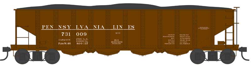 Bowser 43058 HO Scale Class H21a 4-Bay Hopper - Ready to Run -- Pennsylvania Lines PCC&StL 731009 (H21, Blt. 12-13, Tuscan)
