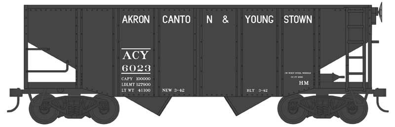 Bowser 43068 HO Scale 55-Ton Fishbelly Hopper - Ready to Run -- Akron, Canton & Youngstown 6031 (Blt. 3-42, black)