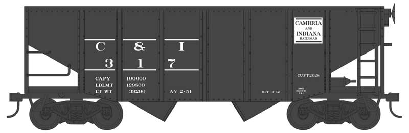 Bowser 43070 HO Scale 55-Ton Fishbelly Hopper - Ready to Run -- Cambria & Indiana 317 (Blt. 3-42, black)