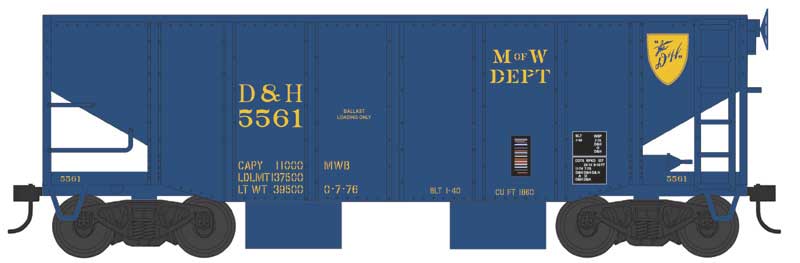 Bowser 43097 HO Scale 55-Ton Fishbelly Hopper - Ready to Run -- Delaware & Hudson 5783 (Ballast Car, Blt. 1-40, blue, yellow)
