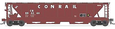 Broadway Limited 3171 N Scale PRR Class H32 5-Bay Covered Hopper 4-Pack - Ready to Run -- Conrail Set A (Boxcar Red, white)