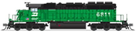 Broadway Limited 3704 N Scale EMD SD40-2 - Sound and DCC - Paragon3 -- Burlington Northern 6923 (Cascade Green, black, white)