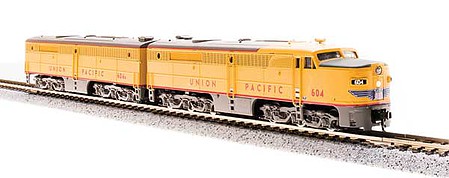 Broadway Limited 3855 N Scale Alco PA Powered A-Unpowered B Set - Sound and DCC - Paragon3(TM) -- Union Pacific #604, 604B (Armour Yellow, gray)