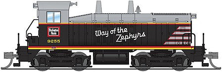 Broadway Limited 3879 N Scale EMD SW7 - Sound and DCC - Paragon3 -- Chicago, Burlington & Quincy 9255 (black, gray, red, yellow)