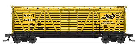 Broadway Limited 5883 HO Scale PRR K7 Stock Car with Hog Sounds - Ready to Run -- Missouri-Kansas-Texas (yellow, black, Katy Logo)