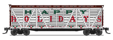 Broadway Limited 5897 HO Scale PRR K7 Stock Car with Holiday Sounds - Ready to Run --Broadway Limited Imports #191225 (white, red, green; "Happy Holidays" Slogan)