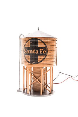 Broadway Limited 6142 O Scale Operating Water Tower w/Sound -- Santa Fe (Weathered Brown, black; Circle/Cross Logo)