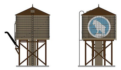 Broadway Limited 6143 O Scale Operating Water Tower w/Sound -- Great Northern (Weathered brown, Big Sky Blue, white, Silhouette Rocky Logo)