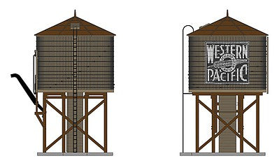 Broadway Limited 6147 O Scale Operating Water Tower w/Sound -- Western Pacific (Weathered brown, black, white, Feather River Logo)