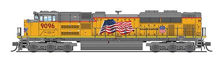 Broadway Limited 6303 N Scale EMD SD70ACe - Sound and DCC - Paragon3(TM) -- Union Pacific 9096 (Armour Yellow, gray, US Flag, Building America Logo)