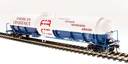 Broadway Limited 6322 HO Scale High-Capacity Cryogenic Tank Car - Ready to Run -- American Cryogenics (white, blue, red)