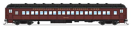 Broadway Limited 6434 HO Scale PRR P70 Coach No Air Conditioning Single Car - Ready to Run -- Pennsylvania-Reading Seashore (Car #1: 1940s; Tuscan, black)