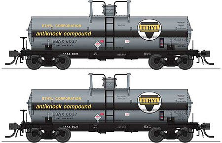 Broadway Limited 6463 HO Scale 6000-Gallon Tank Car 2-Pack - Ready to Run -- Ethyl Corporation 6037, 6042 (gray, black band, yellow)