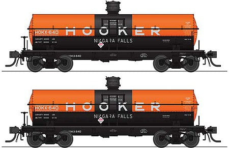 Broadway Limited 6464 HO Scale 6000-Gallon Tank Car 2-Pack - Ready to Run -- Hooker Chemicals 640, 642 (As-Delivered, orange, black)