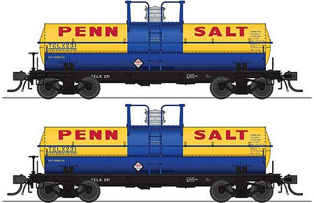 Broadway Limited 6466 HO Scale 6000-Gallon Tank Car 2-Pack - Ready to Run -- Penn Salt 231, 234 (yellow, blue, red)