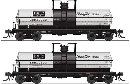 Broadway Limited 6467 HO Scale 6000-Gallon Tank Car 2-Pack - Ready to Run -- Stauffer Chemical SHPX #3603, 3608 (gray, black)