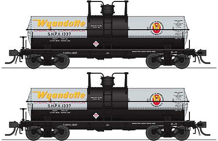 Broadway Limited 6469 HO Scale 6000-Gallon Tank Car 2-Pack - Ready to Run -- Wyandotte Chemicals 1337, 1340 (aluminum, black, yellow, red)