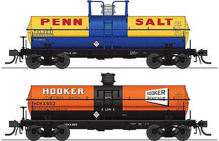 Broadway Limited 6475 HO Scale 6000-Gallon Tank Car 2-Pack - Ready to Run -- Variety Set F: Penn Salt 232, Hooker 653 (Late 1950s Schemes)