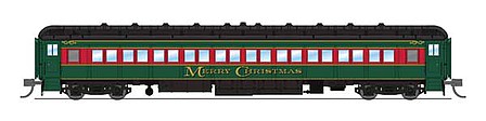 Broadway Limited 6542 N Scale 80' Heavyweight Coach - Ready to Run -- Merry Christmas (green, red, black, gold)