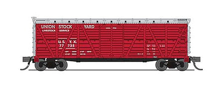 Broadway Limited 6580 N Scale PRR K7 Stock Car with Cattle Sounds - Ready to Run -- Union Stock Yards (red, silver)