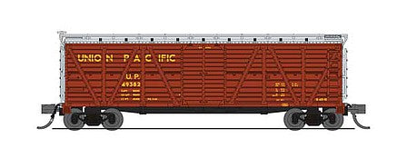 Broadway Limited 6582 N Scale PRR K7 Stock Car with Cattle Sounds - Ready to Run -- Union Pacific (Boxcar Red, silver)