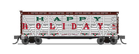 Broadway Limited 6587 N Scale PRR K7 Stock Car with Holiday Sounds - Ready to Run -- Happy Holidays (white, green, red)