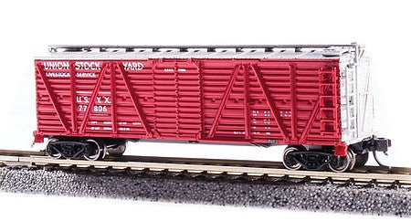 Broadway Limited 6595 N Scale PRR K7 Stock Car No Sound 2-Pack - Ready to Run -- Union Stock Yards (red, silver)