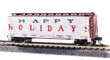 Broadway Limited 6599 N Scale PRR K7 Stock Car No Sound 2-Pack - Ready to Run -- Happy Holidays (white, green, red)