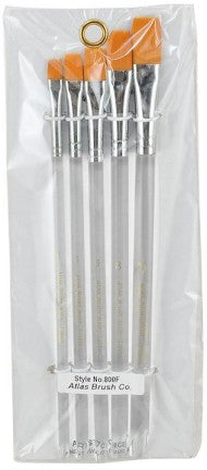 Brushes 800F Atlas Brush #800F: 2,4,6,8,10 Flat Golden Taklon Brushes w/Clear Plastic Handles (5)