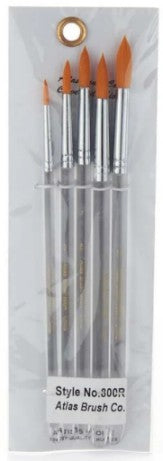 Brushes 800R Atlas Brush #800R: 1,3,5,7,9 Round Golden Taklon Brushes w/Clear Plastic Handles (5)