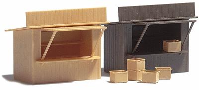 Busch 1055 HO Scale 2 Stands/Market Stalls w/Crates -- Kit