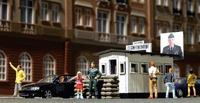 Busch 1490 HO Scale US Army Post-1945 Minature Scene Kit -- "Checkpoint Charlie" United States Zone Berlin Wall Border Crossing