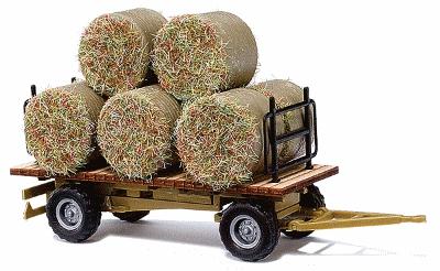 Busch 44930 HO Scale Hay Trailer - Assembled -- With Round Baled Load