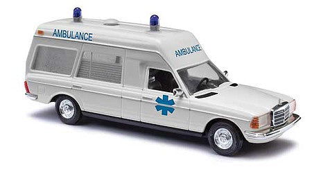 Busch 52213 HO Scale 1977 Mercedes-Benz VF 123 High-Roof Station Wagon Ambulance - Assembled -- White, Blue