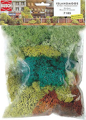 Busch 7105 All Scale Lichen -- Light Green, Dark Green, Yellow & Brown 2-1/2oz 70g