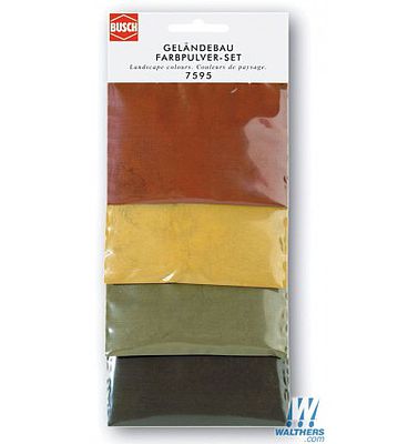 Busch 7595 All Scale Mortar Color Powder Set -- 1 Each: Rust, Yellow, Green, Black