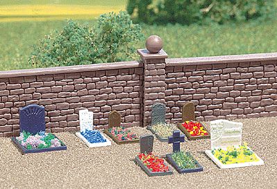 Busch 7686 HO Scale Complete Miniature Scene -- Graves Surrounded by Boxwood Hedges pkg(5)